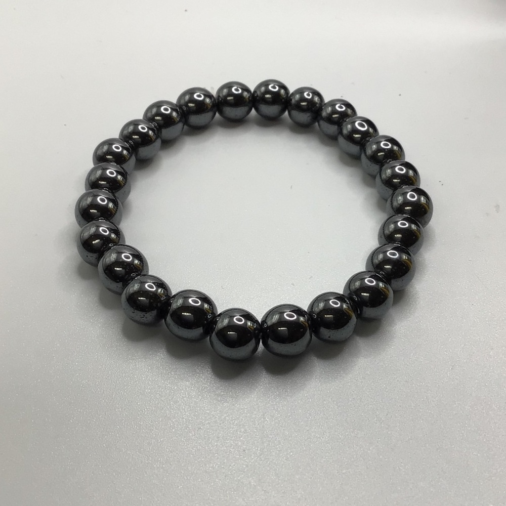 Black Metal Beaded Stretch Bracelet
